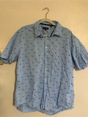 Croft & Barrow Light Blue Short-Sleeve Button-Down Shirt with Navy Bike Print